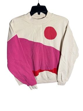 Cream and Pink Graphic Crewneck Sweater